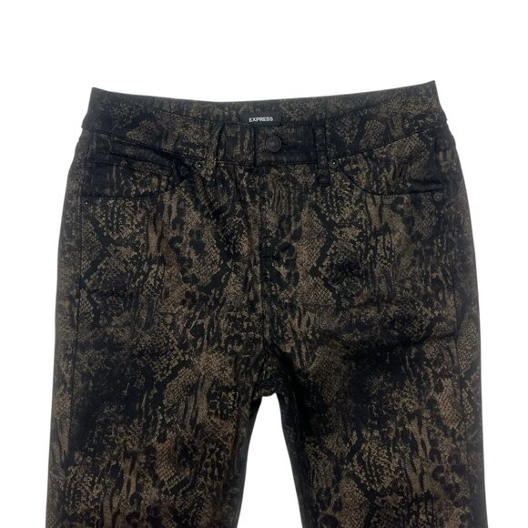 Express Mid Rise Skinny Jeans Size 4 R Black Metallic Gold Embossed Snake 5735 - Picture 6 of 10